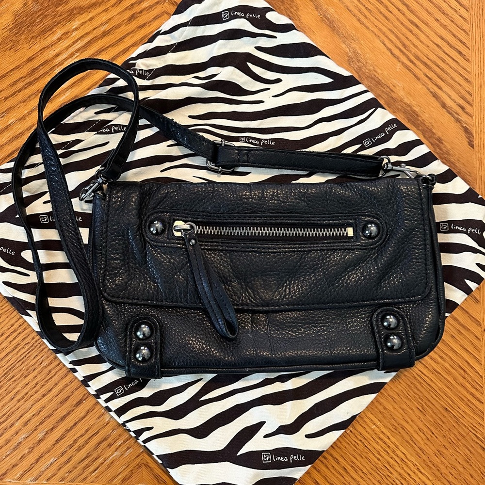 Linea Pelle Black Leather Crossbody Bag